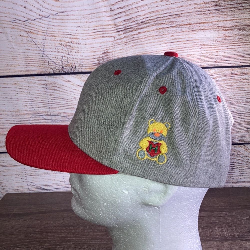 Mens Vintage Lids Gray & Red Hat W/ Teddy Bear & H Adjustable